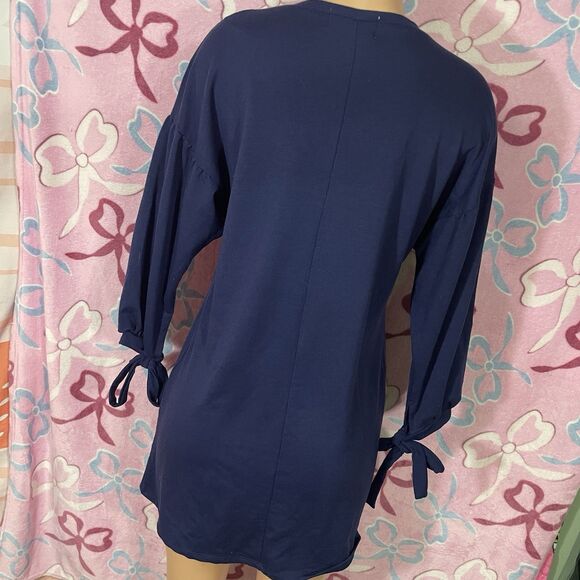 Wishful Park Blue Solid Casual Basic 3/4 longsleeve Dress Short Size Medium - Picture 2 of 6